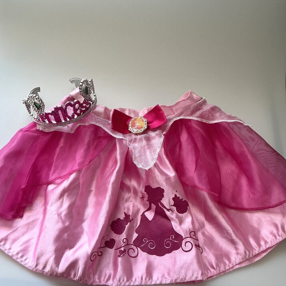 Disney Aurora Sleeping Beauty Dress Up Skirt 4-6X Creative Designs Tiara Set Euc